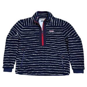 Vineyard Vines SHERPA The Shep Shirt Striped Fleece Blue Jacket Womens Medium